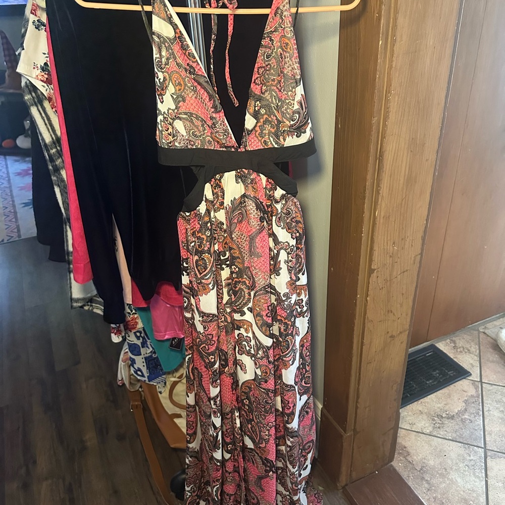 Paisley Maxi Dress with Black Accents